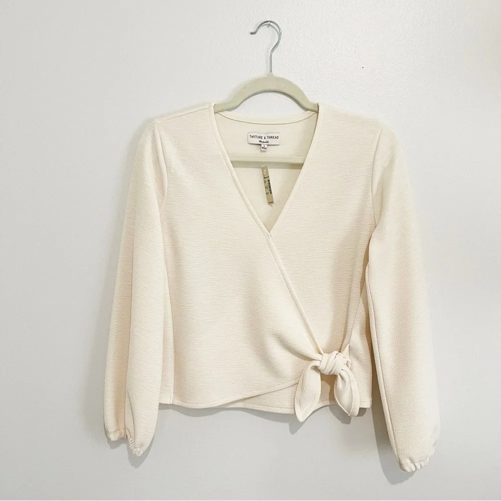 New Madewell Texture & Thread Crepe Wrap Top Cream Ivory Off-White Size S - Picture 5 of 9